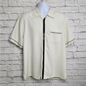 The Havanera Co Shirt Men's Size Large Ivory & Black Bongo Embroidered Collared